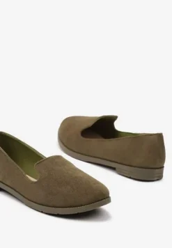 Ciemnozielone Balerinki Typu Loafersy Daphikaia