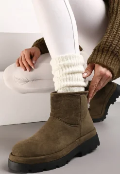 Ciemnozielone Botki Śniegowce na Platformie Nigvale