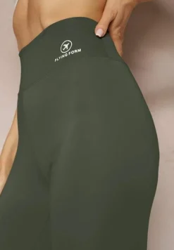 Ciemnozielone Legginsy High Waist z Gumką w Pasie Cloen