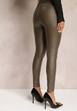 Ciemnozielone Legginsy Push Up z Ekoskóry Sialo