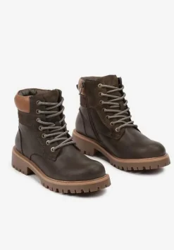 Ciemnozielone Ocieplane Traperki na Sznurowanie Revisa