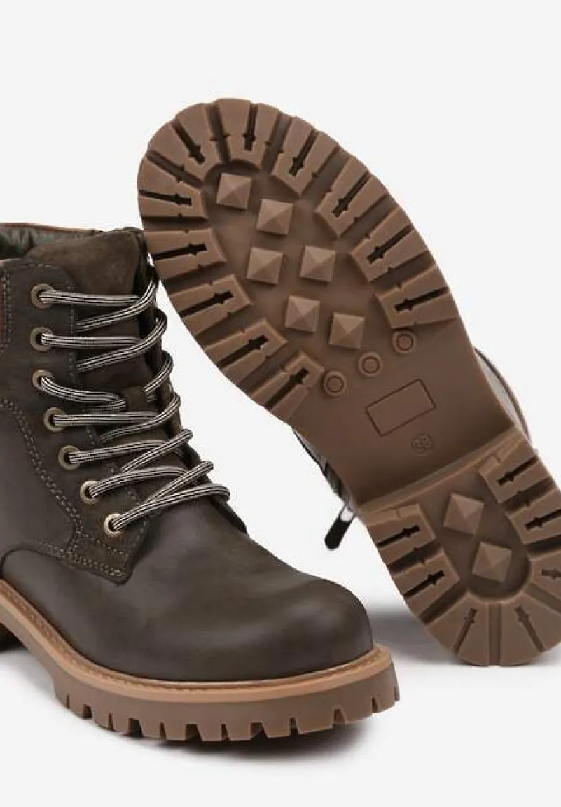 Ciemnozielone Ocieplane Traperki na Sznurowanie Revisa