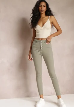 Ciemnozielone Spodnie Skinny Winvienne