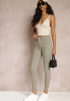 Ciemnozielone Spodnie Skinny Winvienne