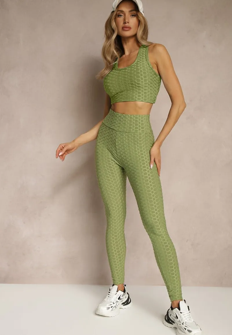 Ciemnozielone Sportowe Legginsy z Wytłoczonym Wzorkiem Askida