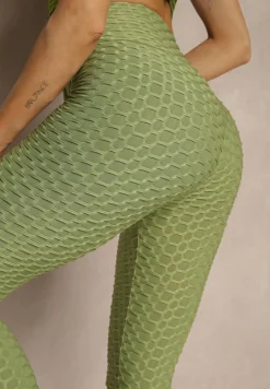 Ciemnozielone Sportowe Legginsy z Wytłoczonym Wzorkiem Askida