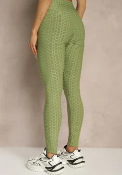 Ciemnozielone Sportowe Legginsy z Wytłoczonym Wzorkiem Askida