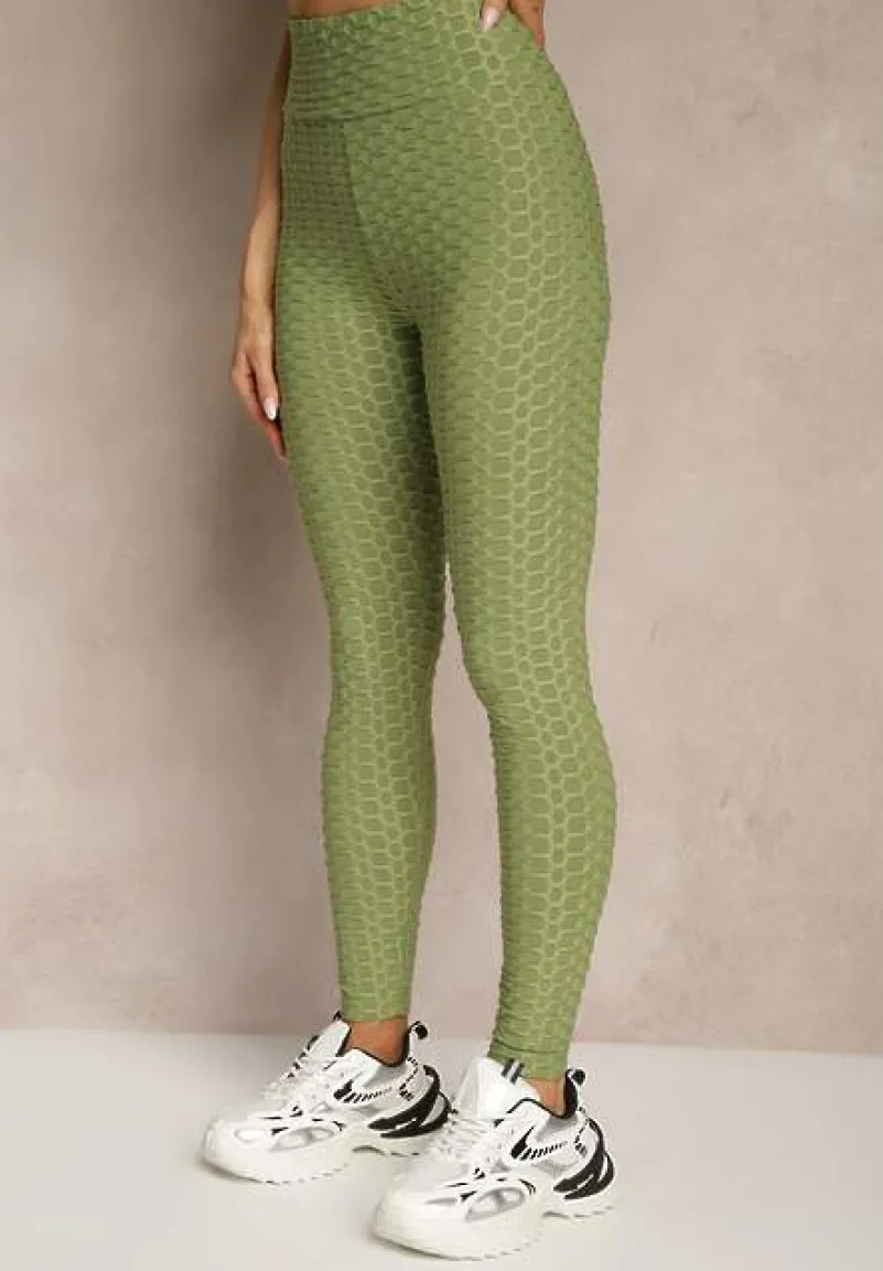 Ciemnozielone Sportowe Legginsy z Wytłoczonym Wzorkiem Askida