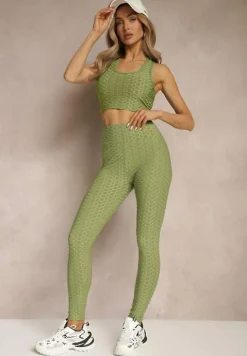 Ciemnozielone Sportowe Legginsy z Wytłoczonym Wzorkiem Askida