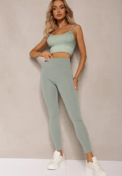 Ciemnozielone Sportowe Legginsy High Waist Quarefia