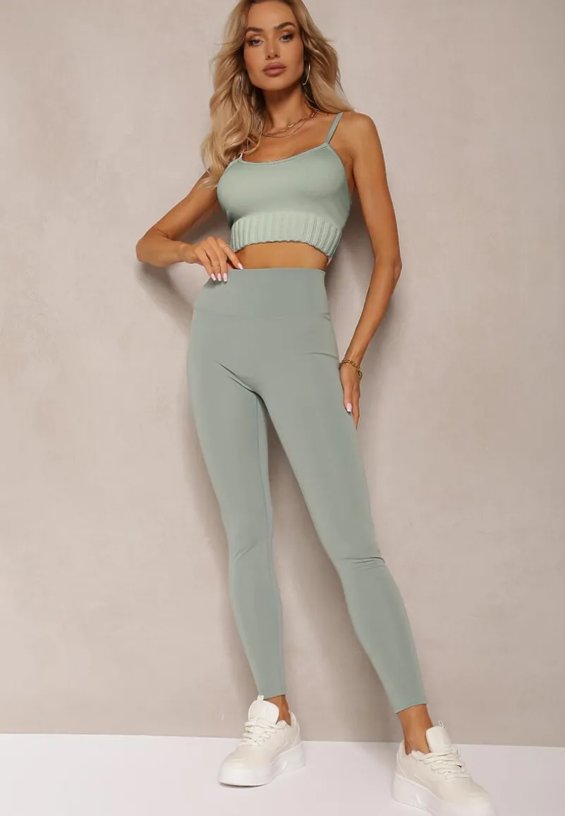 Ciemnozielone Sportowe Legginsy High Waist Quarefia