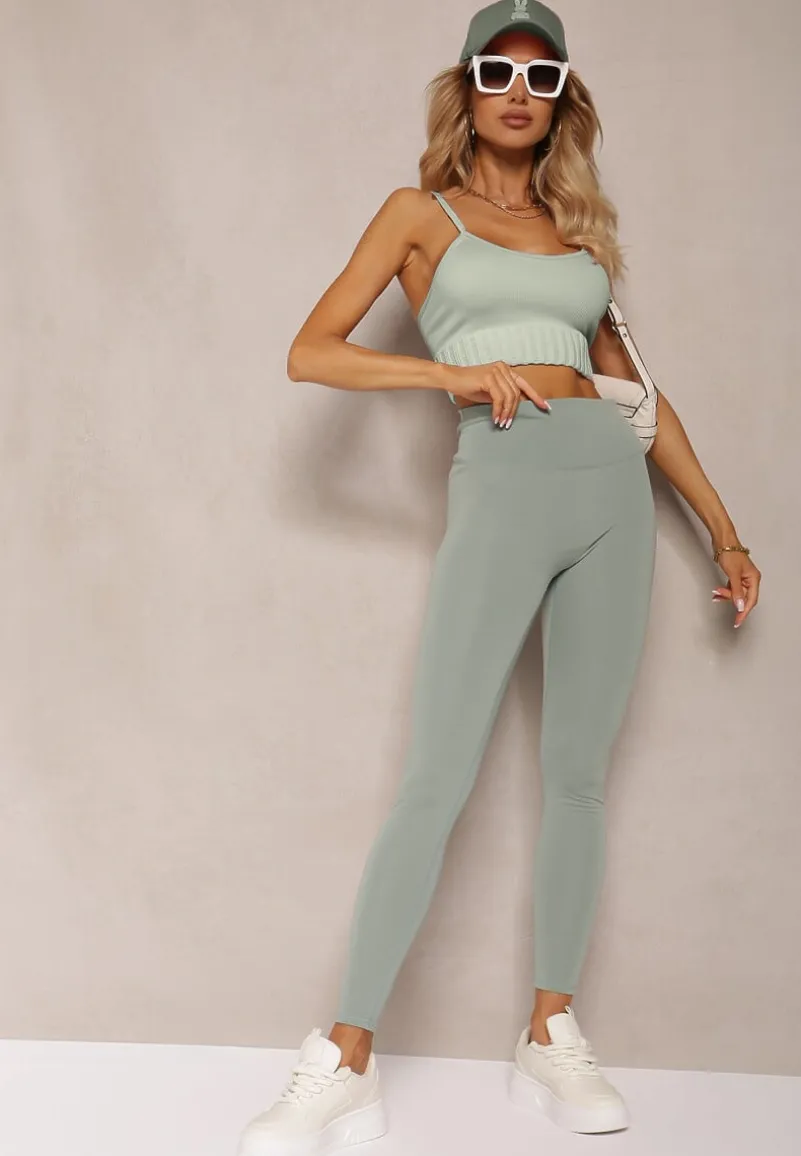 Ciemnozielone Sportowe Legginsy High Waist Quarefia