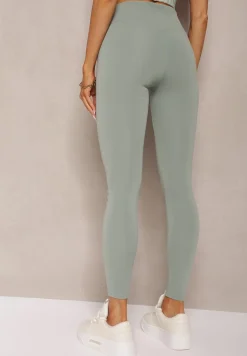 Ciemnozielone Sportowe Legginsy High Waist Quarefia