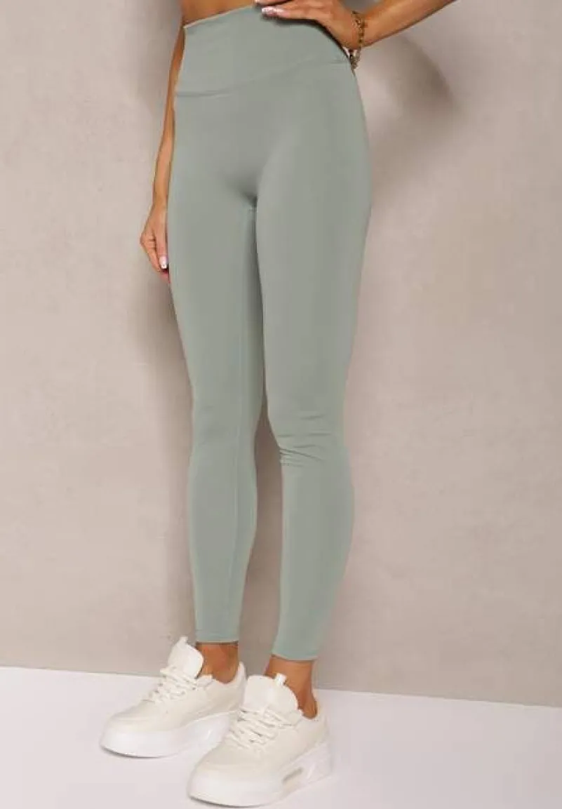 Ciemnozielone Sportowe Legginsy High Waist Quarefia