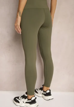 Ciemnozielone Sportowe Legginsy High Waist z Małym Ozdobnym Znaczkiem Lerilane