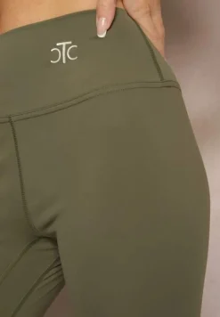 Ciemnozielone Sportowe Legginsy High Waist z Małym Ozdobnym Znaczkiem Lerilane