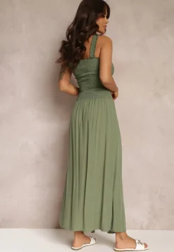 Ciemnozielony 2-częściowy Bawełniany Komplet z Długą Spódnicą i Elastycznym Topem Diomastis