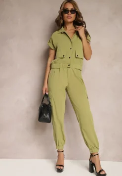 Ciemnozielony 2-częściowy Komplet z Bluzką i Spodniami Ezrala