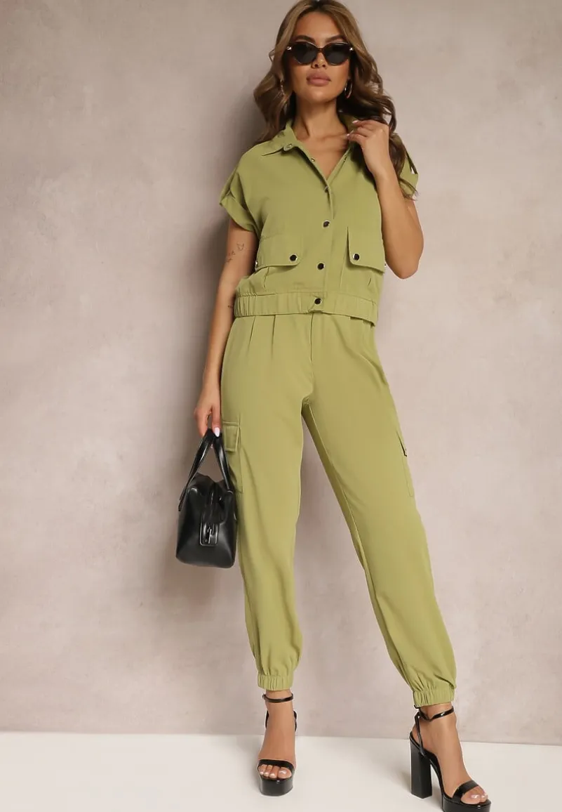 Ciemnozielony 2-częściowy Komplet z Bluzką i Spodniami Ezrala