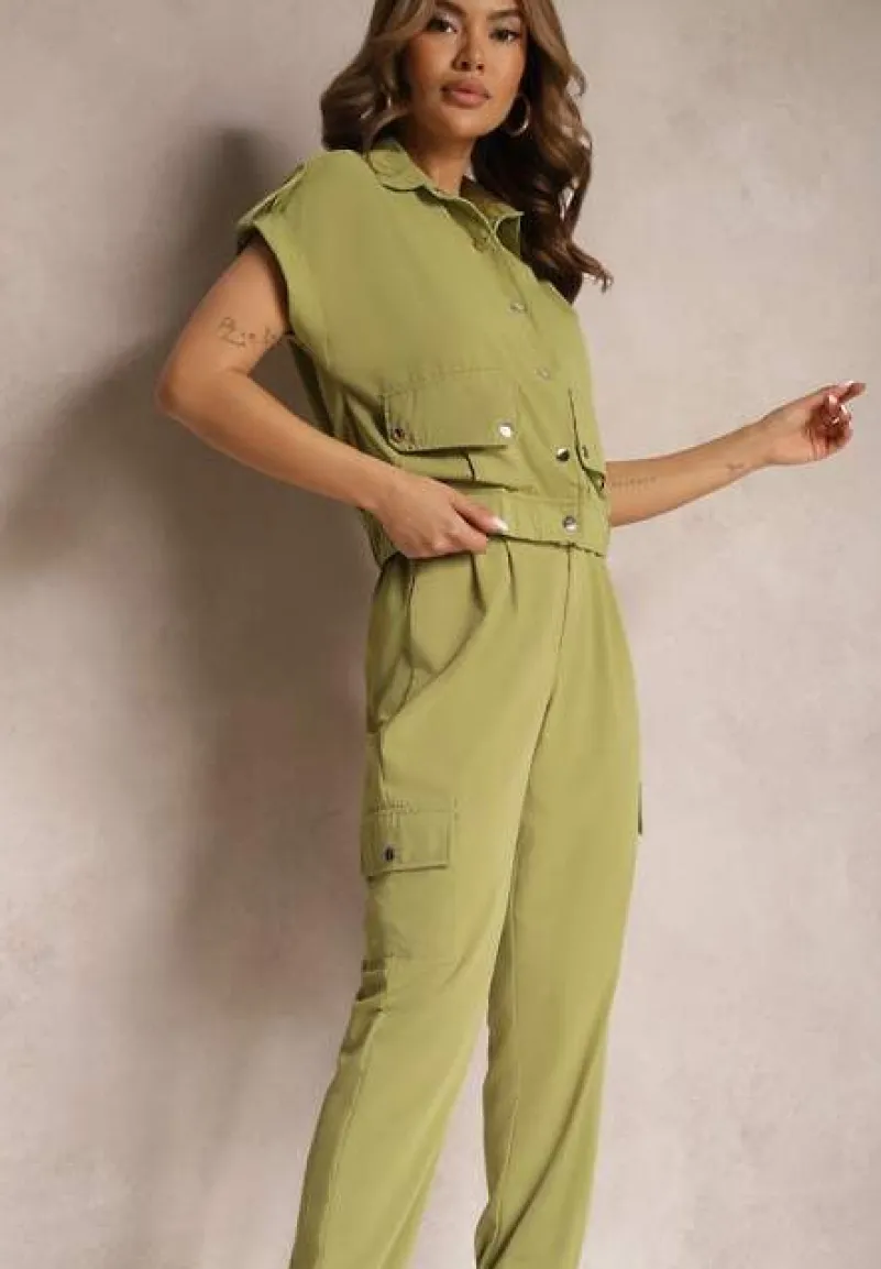 Ciemnozielony 2-częściowy Komplet z Bluzką i Spodniami Ezrala