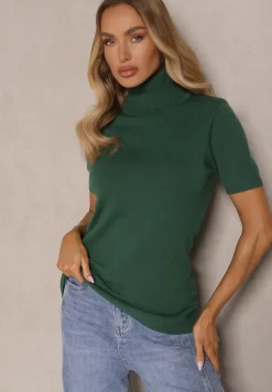 Ciemnozielony Golf z Dodatkiem Kaszmiru i Krótkim Rękawem Edirana