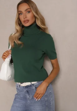 Ciemnozielony Golf z Dodatkiem Kaszmiru i Krótkim Rękawem Edirana