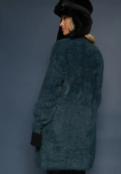 Ciemnozielony Kardigan Niezapinany z Wełną i Wsuwanymi Kieszeniami Rianessa