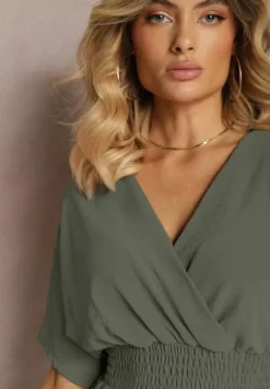 Ciemnozielony Kombinezon Kopertowy z Gumką w Pasie Fandrea