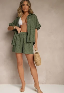 Ciemnozielony Komplet Krótkie Spodenki i Wiązana Koszula Fredefia