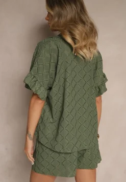 Ciemnozielony Komplet Krótkie Spodenki i Wiązana Koszula Fredefia