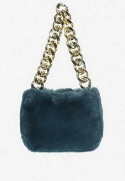 Ciemnozielony Płaszcz Futrzany Teddy z Wiązanym Paskiem i Torebką Voda