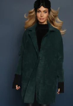 Ciemnozielony Płaszcz z Bawełną Oversize Brumisia