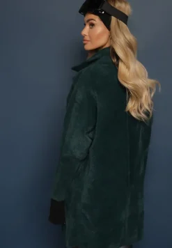 Ciemnozielony Płaszcz z Bawełną Oversize Brumisia