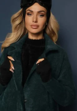 Ciemnozielony Płaszcz z Bawełną Oversize Brumisia