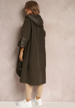 Ciemnozielony Płaszcz z Kapturem i Dłuższym Tyłem Kemiah
