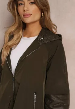 Ciemnozielony Płaszcz z Kapturem i Dłuższym Tyłem Kemiah