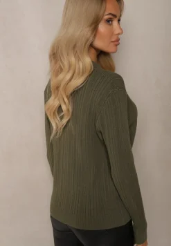 Ciemnozielony Rozpinany Kardigan z Modalem Wiskozą i Kołnierzykiem z Prążkowanego Materiału Zeanirra