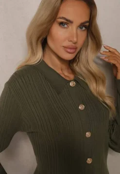 Ciemnozielony Rozpinany Kardigan z Modalem Wiskozą i Kołnierzykiem z Prążkowanego Materiału Zeanirra