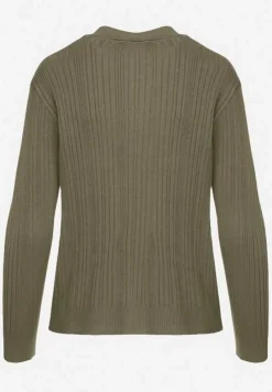 Ciemnozielony Rozpinany Kardigan z Modalem Wiskozą i Kołnierzykiem z Prążkowanego Materiału Zeanirra