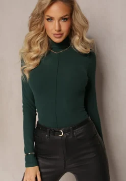 Ciemnozielony Sweter Golf z Ozdobnym Przeszyciem Dayshawn