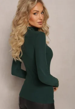 Ciemnozielony Sweter Golf z Ozdobnym Przeszyciem Dayshawn