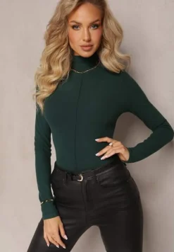 Ciemnozielony Sweter Golf z Ozdobnym Przeszyciem Dayshawn