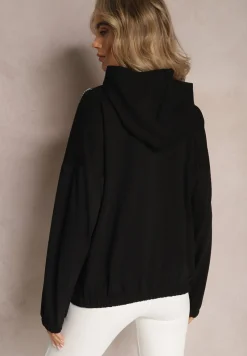 Czarna Asymetryczna Bluza z Bawełny z Kapturem i Ozdobnym Suwakiem Lueur