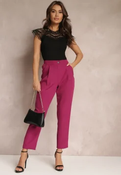 Czarna Ażurowa Bluzka z Ozdobnym Dekoltem Caveno