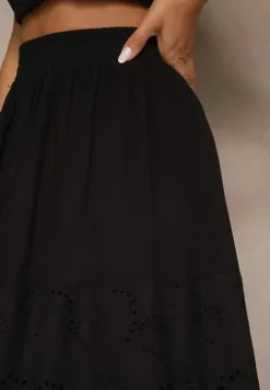 Czarna Ażurowa Rozkloszowana Spódnica z Bawełny Kolittra