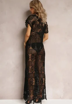 Czarna Ażurowa Sukienka Plażowa z Bawełny Taymbeth