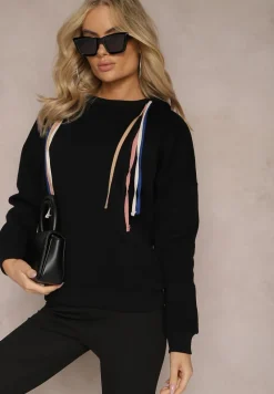 Czarna Bawełniana Bluza z Sznurkami i Kapturem Tyche