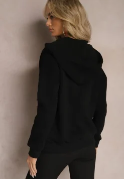 Czarna Bawełniana Bluza z Sznurkami i Kapturem Tyche