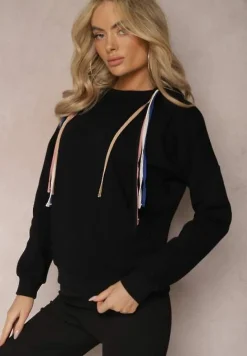 Czarna Bawełniana Bluza z Sznurkami i Kapturem Tyche
