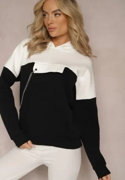 Czarna Bawełniana Bluza z Kapturem i Łańcuszkiem Ambriella